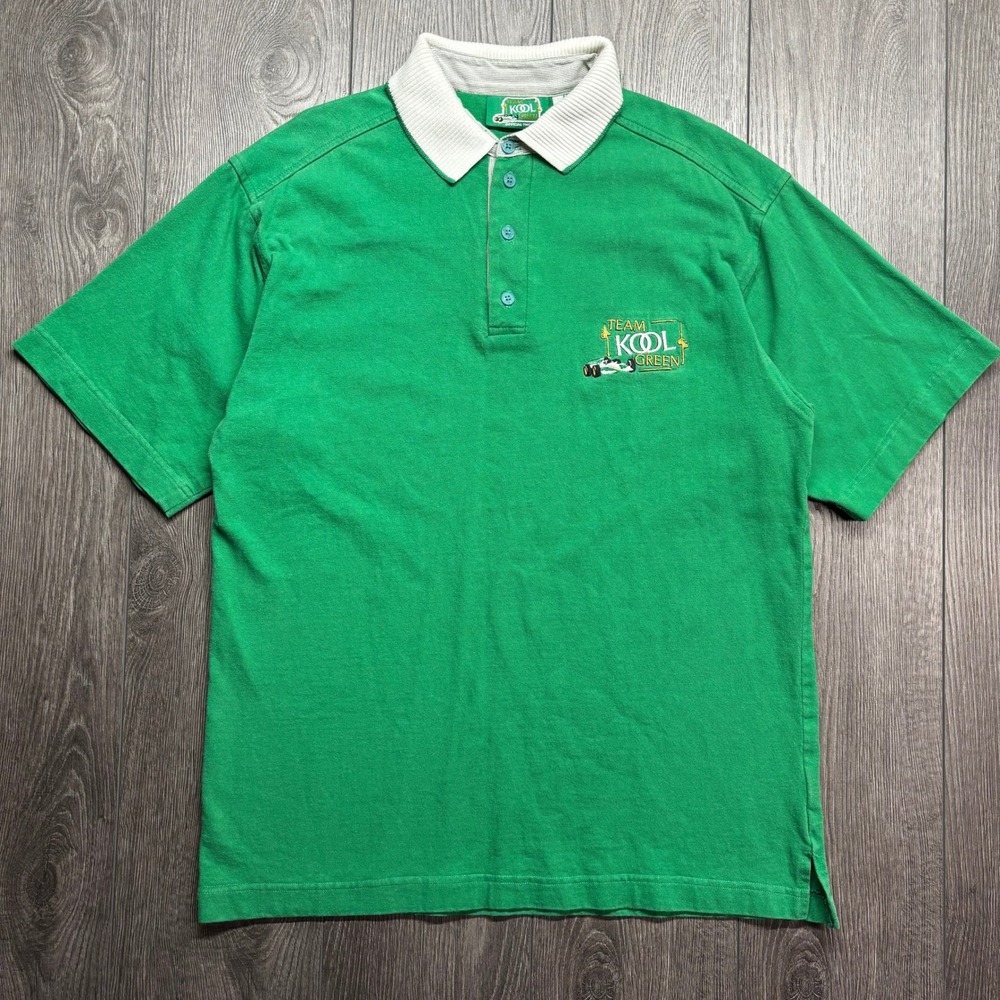 Vintage 90s Team KOOL Green Racing Polo Shirt Mens Medium IndyCar TKG Canada